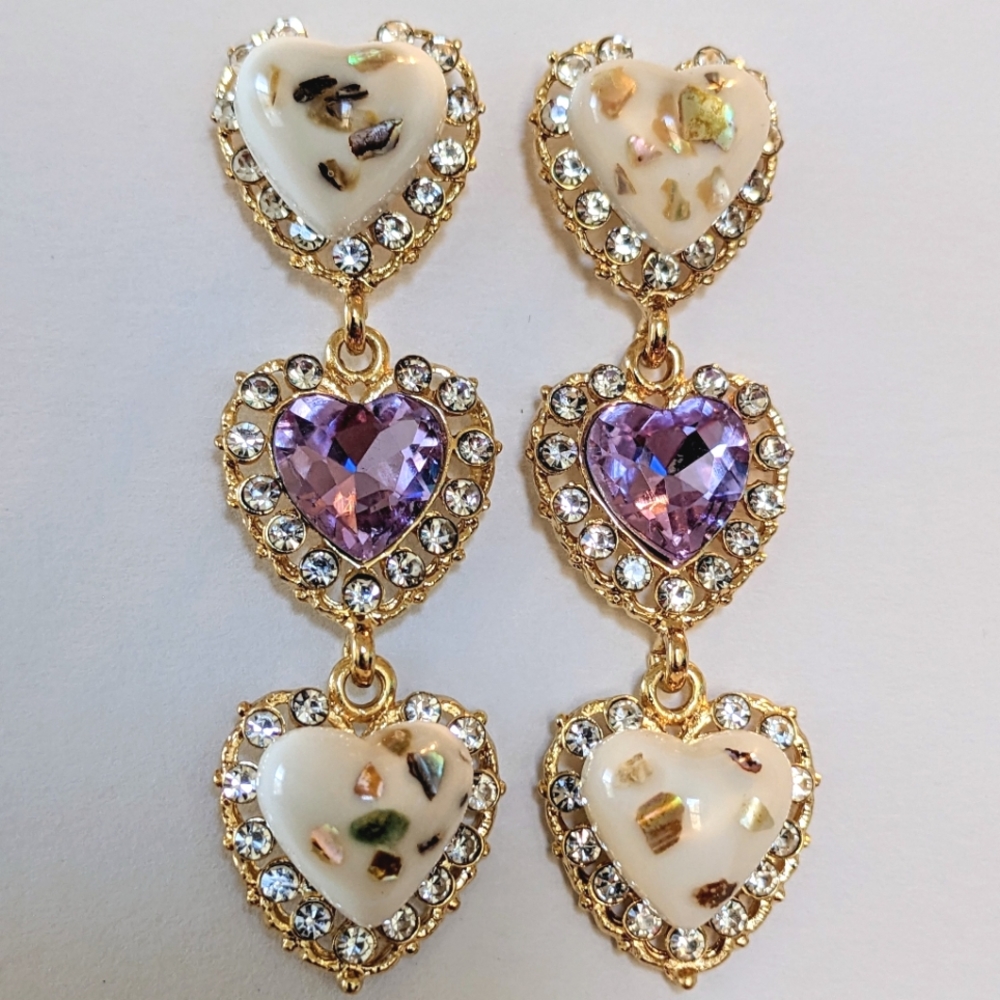 Triple Heart Drop Earrings